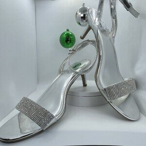 Fioni Silver Strappy Heels – Sparkly Rhinestone Party Sandals – Size 11